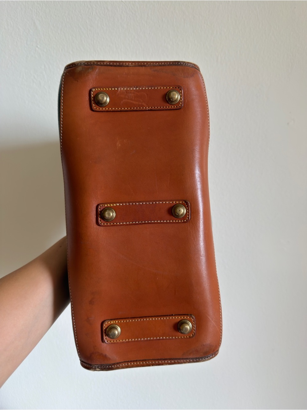 Dooney & Burke Vintage Leather-Trim Top-Handle Bag in Dark Green and Brown - Picture 4 of 7